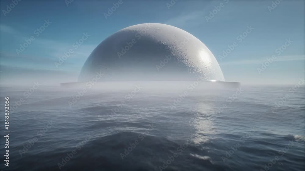 Spectacular view of a vast ocean with a colossal, mysterious dome ...