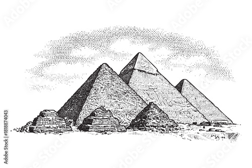 Pyramids of Giza – Egypt, engraving vector style