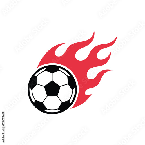 Fiery soccer ball icon with red flames showing speed and passion, sports emblem