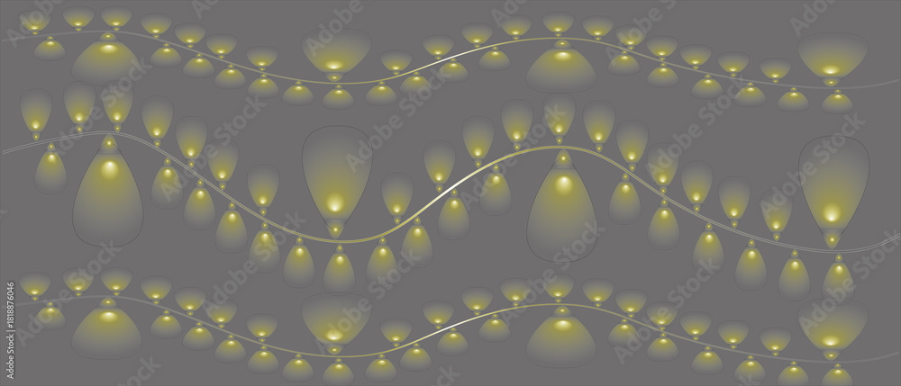 Fotografía A gently curving string of warm yellow lights against a dark gray background
