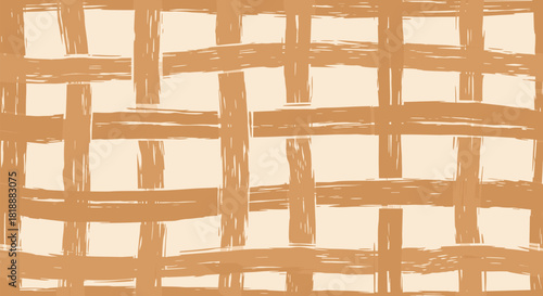Abstract background with a woven texture created by rough brown brush strokes resembling a burlap or wicker basket.