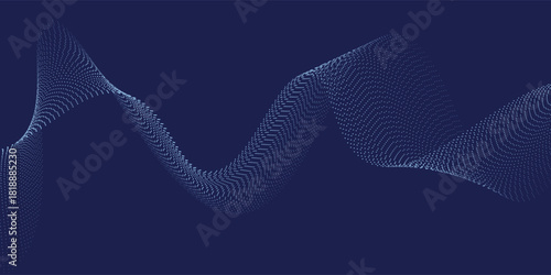 Dark blue abstract background, vector waves of flowing particles, curved lines of moving dots, technology and science theme, airy and easy futuristic.vector