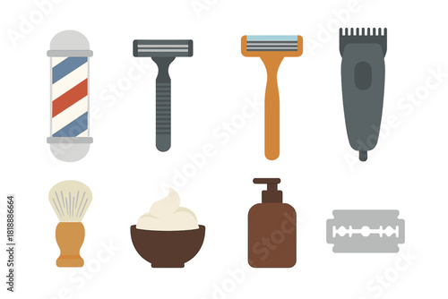 Flat design set of professional shaving tools and barbershop accessories