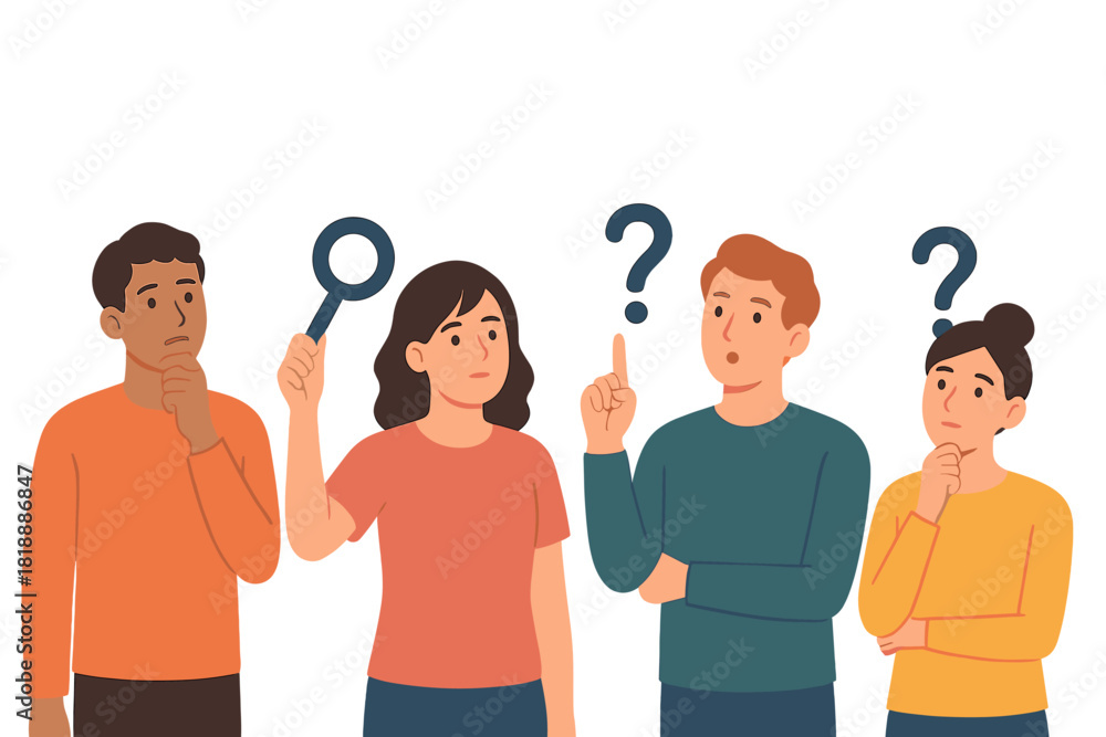 Ταπετσαρία Four diverse individuals pondering problems, searching for solutions, and expres