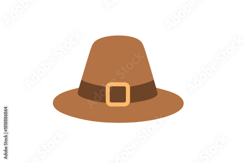 Simple brown pilgrim hat with wide brim and buckle detail for Thanksgiving holiday design