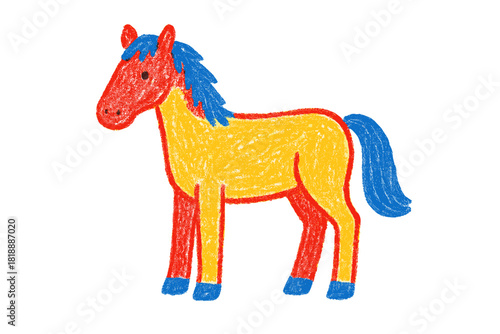 Playful brightly colored horse with crayon texture for children's projects