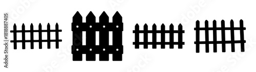 Collection of black picket fence silhouettes isolated on a