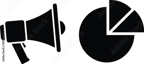 Marketing announcement with megaphone and pie chart icon symbol