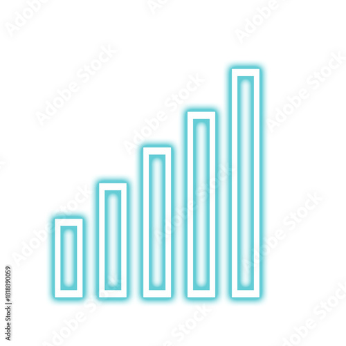 Neon blue bar graph showing upward trend on black background