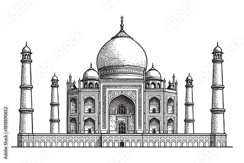 Taj Mahal – Agra, India, engraving vector style
