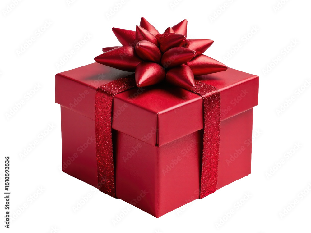 Fototapeta premium A small, wrapped gift with a red bow and red wrapping paper