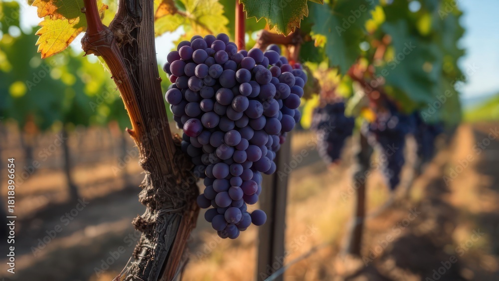 Fototapeta premium Grapes on vine in vineyard landscape