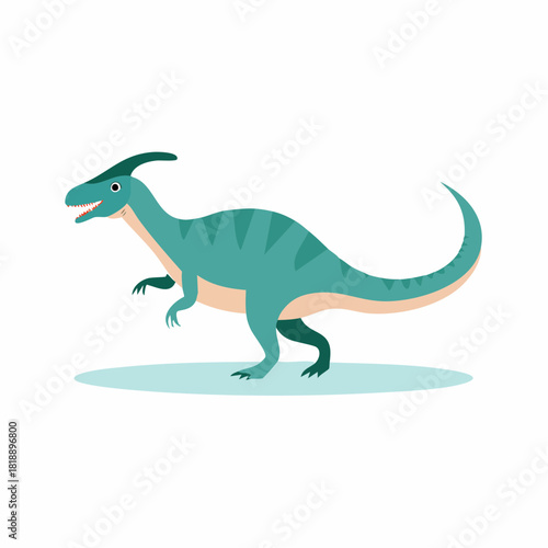 Cute Parasaurolophus dinosaur character in a flat cartoon vector illustration style