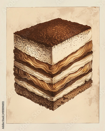 And Engraving Cream Botanical Tiramisu Alternating Cak