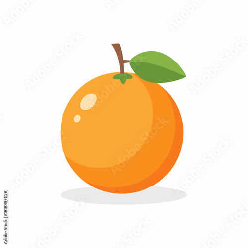 Bright Orange Fruit with Green Leaf and Stem on White Background Illustration