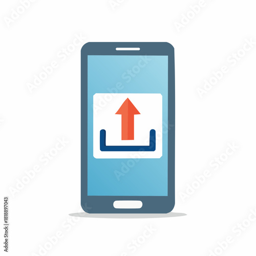 Smartphone displaying upload icon for data transfer and sharing files