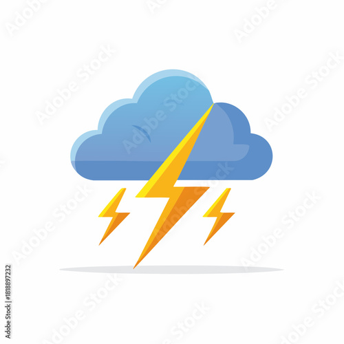 Blue storm cloud with bright yellow lightning bolts striking downwards