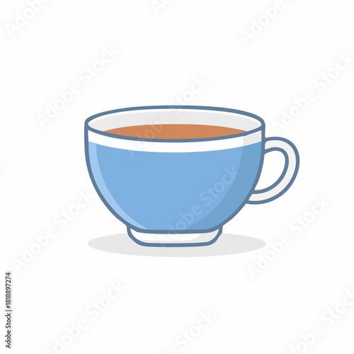 Light blue coffee cup or teacup with a warm brown beverage in a charming flat design illustration style