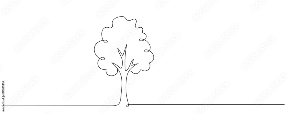 Fototapeta premium Tree vector illustration in one continuous editable line drawing style. Editable stroke.