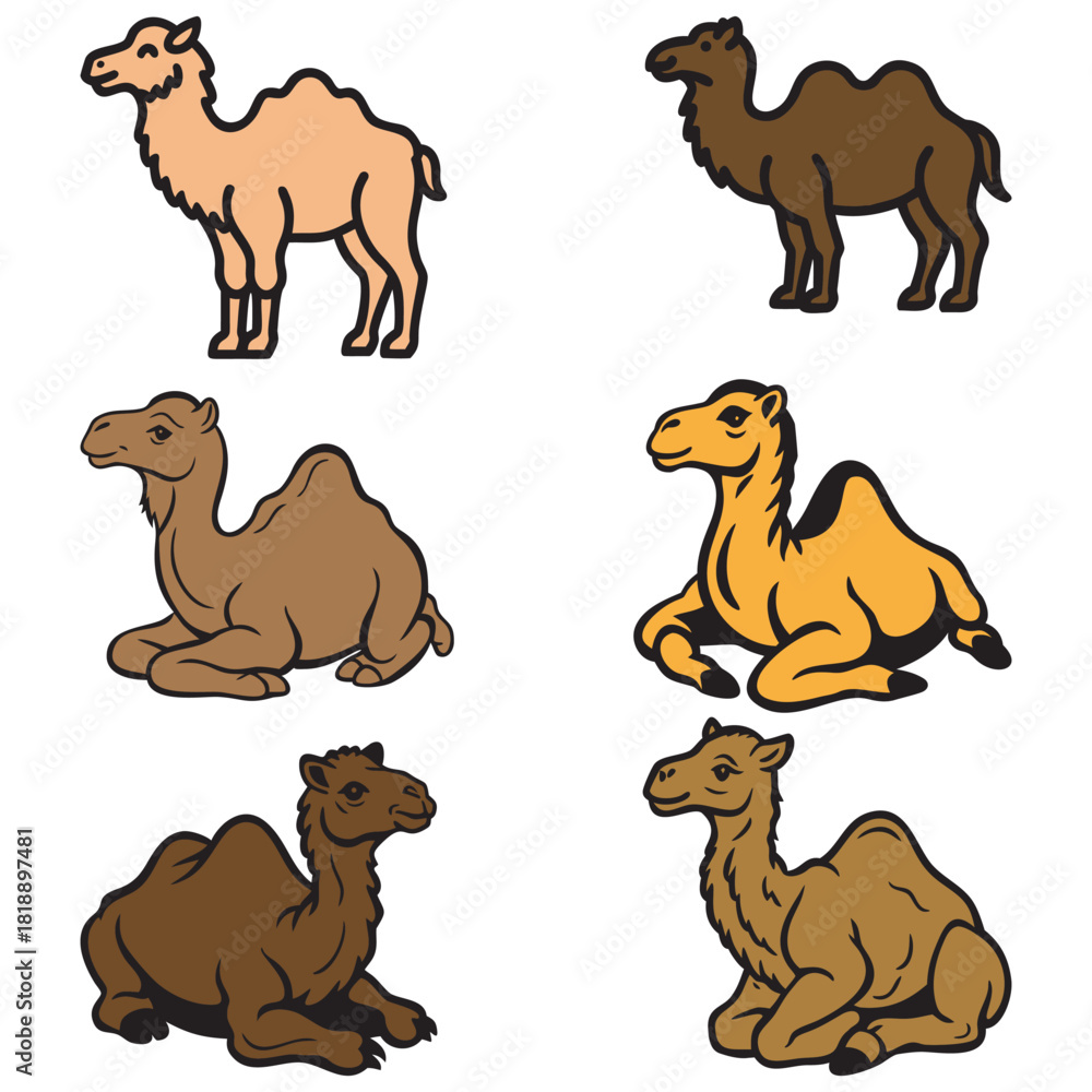 Fototapeta premium Set Bactrian camel art and illustrator silhouette eps10