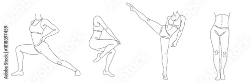 A girl doing sports. A set of athletic female bodies. International Women's Sports Day. Vector illustration. Editable line