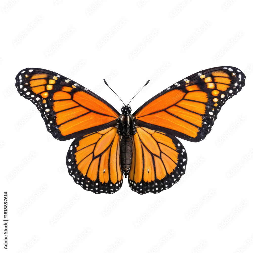 Fototapeta premium A large orange butterfly perched on a white surface, ready for takeoff