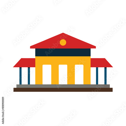 Flat Railway Station Minimal Color Scene Modern Transport Environment Art Line Art Vector illustration