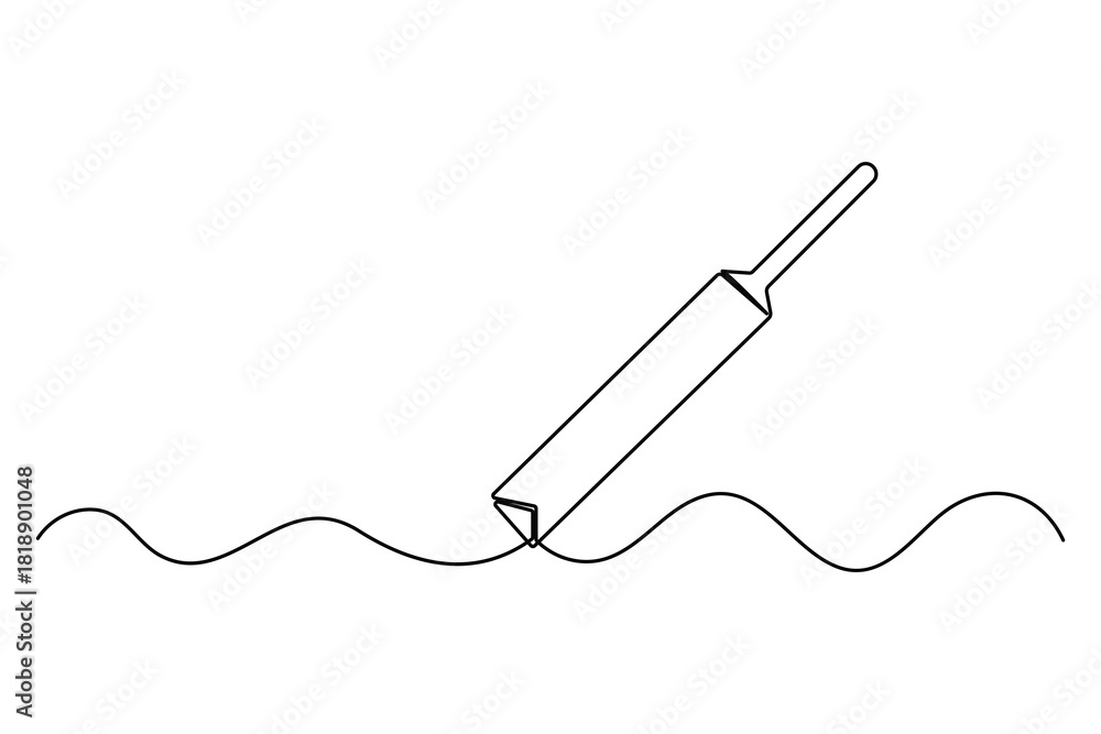 Obraz premium Single line art of cricket bat and ball with stumps continuous outline drawing isolated on white background 