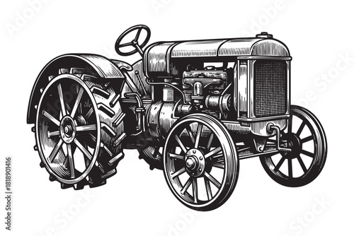 farm tractor engraving vector style