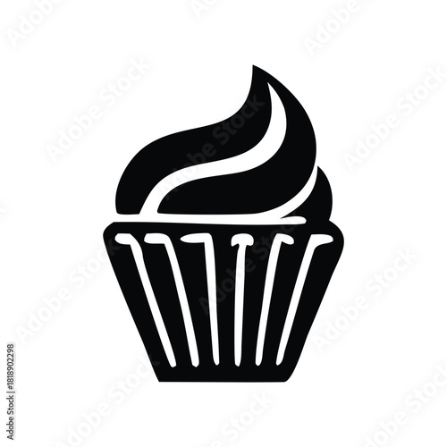 Delightful Black and White Cupcake Icon Design for Sweet Treats