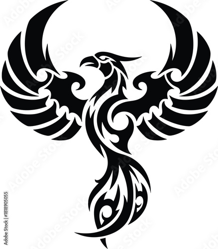 Stylized Phoenix Rising: A Bold and Symbolic Tattoo Design.
