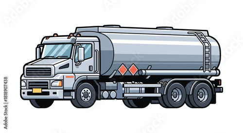Fuel and Chemical Tanker Truck Vector Illustration - Logistics and Industrial Transport