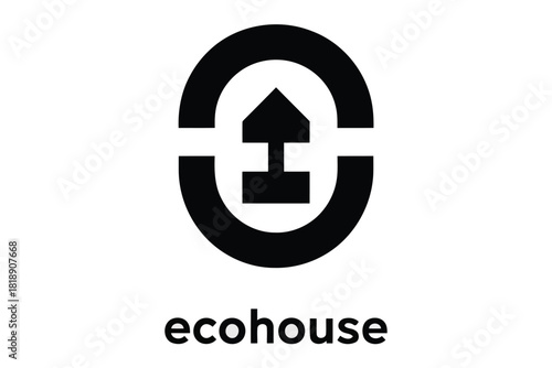 Black eco house logo icon with text on white background house icon green living