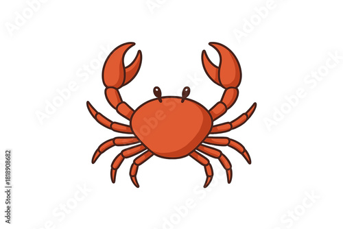 Cheerful cartoon marine crab character with large claws isolated on a white background