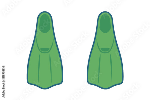 Pair of bright green swimming fins for water sports isolated on white background