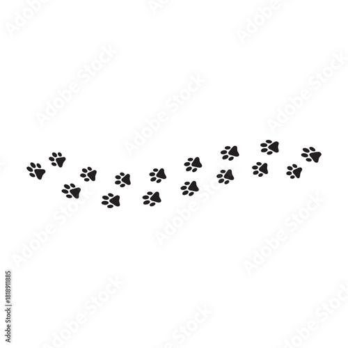 Seamless vector pattern of diverse animal paw prints, including dog, cat, and bear footprints, in a black silhouette design