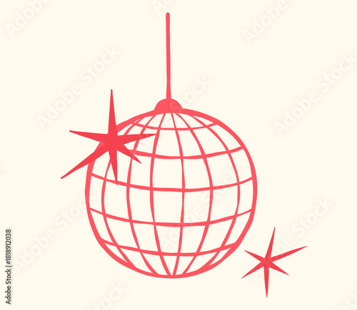 Disco ball with stars. Hand drawn vector doodle illustration. Whimsical mirror ball, party or club symbol