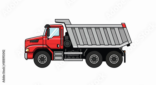 Bold Red Dump Truck Side View Illustration - Heavy Hauling Vehicle Vector Art