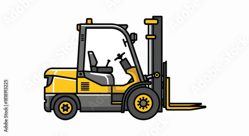 Bright Yellow Forklift Truck Isolated on White - Modern Industrial Material Handling Vehicle Vector Illustration