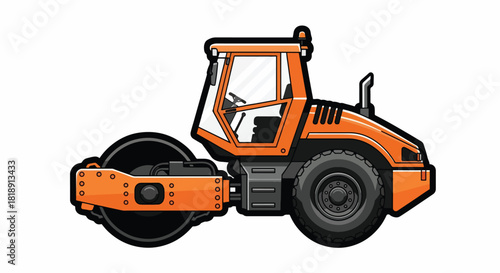 Vibrant Orange Road Roller Cartoon - Heavy Construction Vehicle Illustration