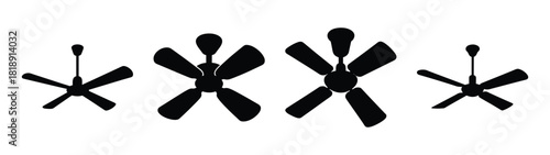 Collection of modern ceiling fans silhouette icons representing airflow and comfort