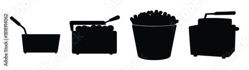 Collection of kitchen equipment silhouettes food preparation appliances and containers
