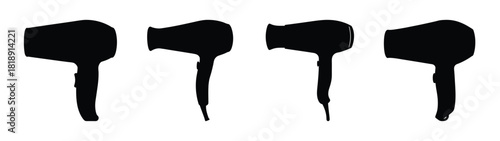 Collection of four silhouette hair dryers simple iconography for styling and beauty applications