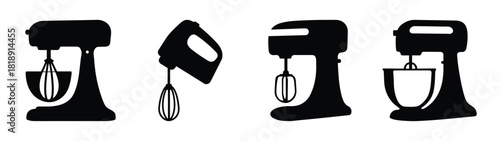 Set of four stand mixer and hand mixer silhouettes for baking and kitchen use