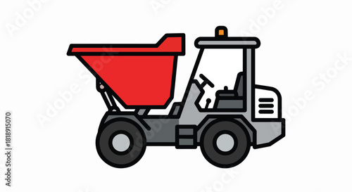 Compact Red Construction Site Dumper Truck Illustration with Flat Design Style