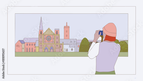 A person with a camera capturing the intricate details of historic architecture highlighting the beauty of old buildings and the art of photography