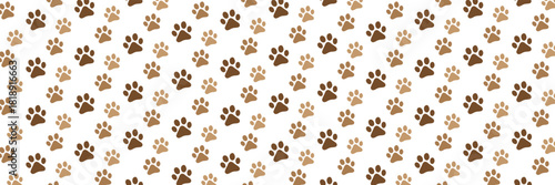 Brown paw prints scattered across white background pattern