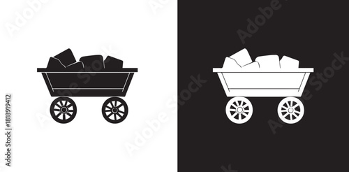 Trolley with Coal Icon – Mining Cart Vector Illustration. Coal Cart Icon Vector. Coal Transport Vector Design.
