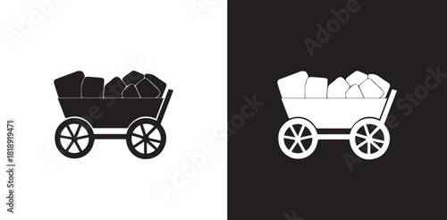 Trolley with Coal Icon – Mining Cart Vector Illustration. Coal Cart Icon Vector. Coal Transport Vector Design.