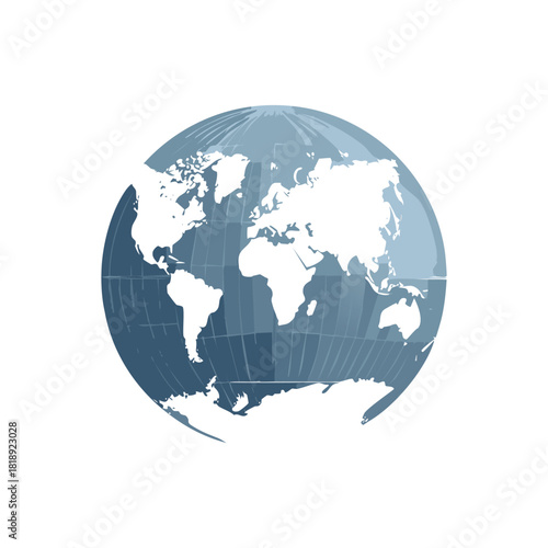 A stylized illustration of the Earth showcasing continents and oceans against a white background.